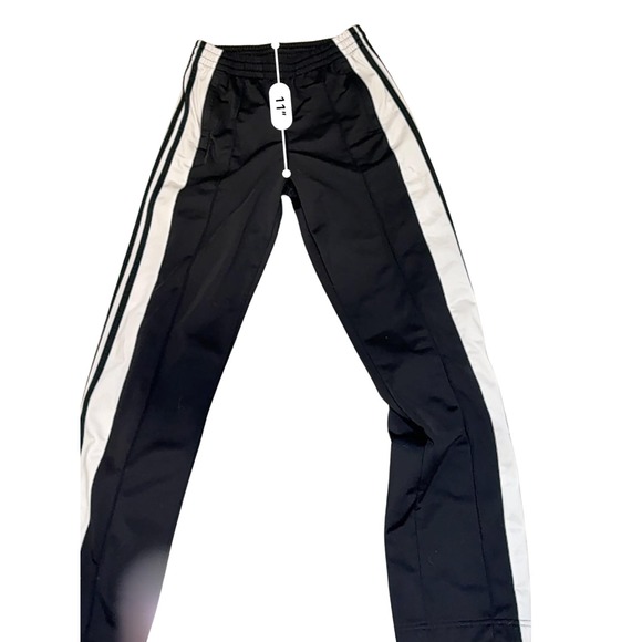 Adidas Snap Track Pants Black White 3 Stripe Tearaway Joggers Womens XS Retro - Picture 9 of 10